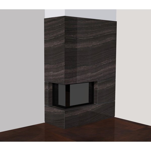 Пристенно-угловой вариант дровяного камина, мрамор