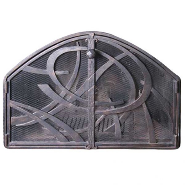 Кованая каминная дверца с защитной сеткой